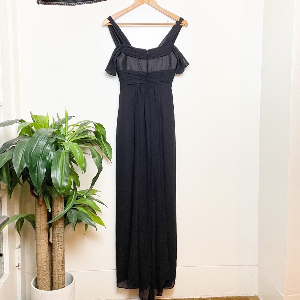 Badgley Mischka Black Chiffon Bridesmaids Cap Sleeve Gown 4 - Picture 3 of 12